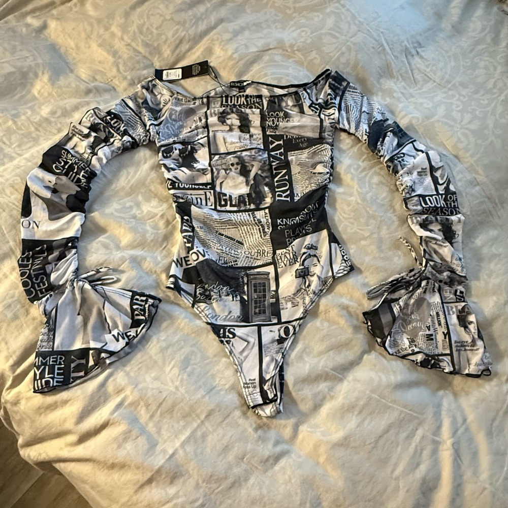 FASHION NOVA Paris Girl Mesh Bodysuit Sz S New